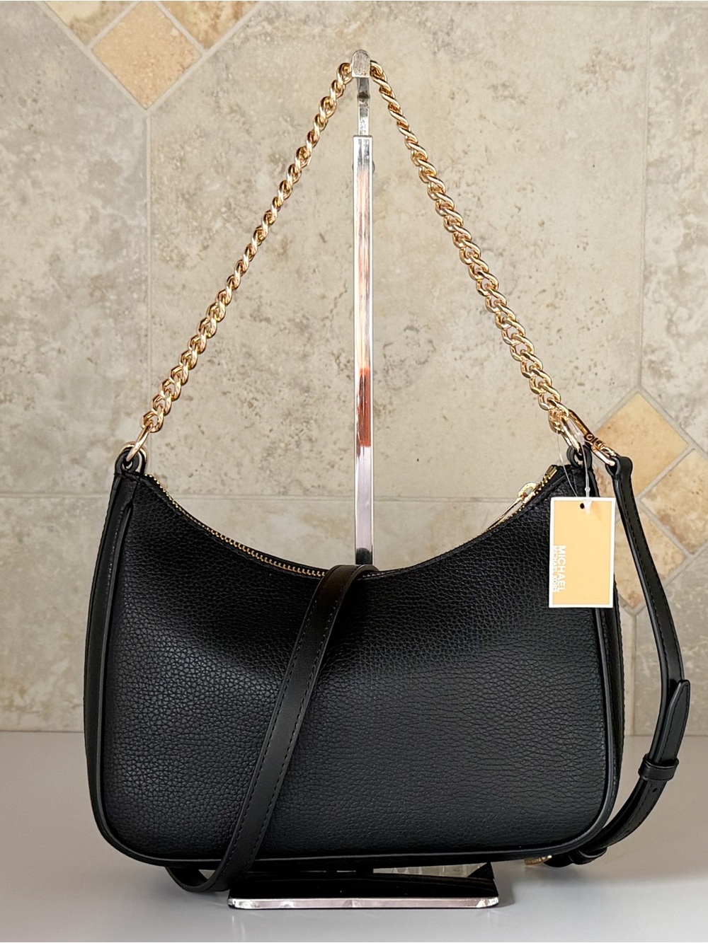 Michael Kors Jet Set Travel LG Pouchette Shoulder Chain Crossbody Bag Black - Picture 2 of 15